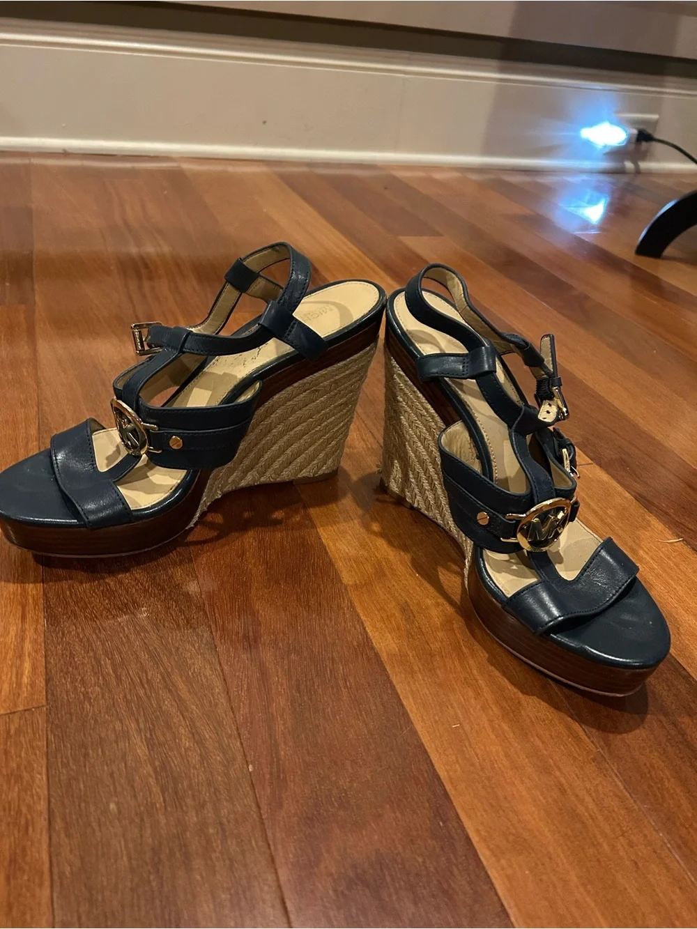 Michael Kors Wedge Espadrille Sandal MK Shoes Blue Size 8.5